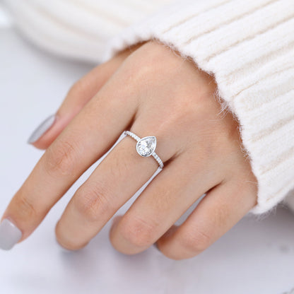 1 CT Pear Pave & Bezel Lab-Grown Diamond Engagement Ring