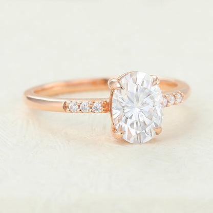 1.33 CT Oval Pave Moissanite Engagement Ring