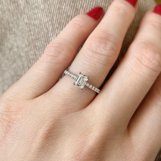 0.50 CT Emerald Pave Moissanite Engagement Ring