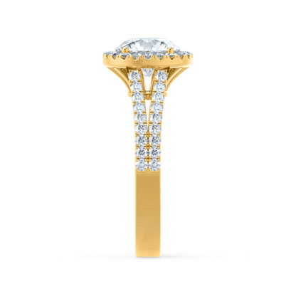 1 CT Round Halo, Pave Split Shank Lab Grown Diamond Engagement Ring