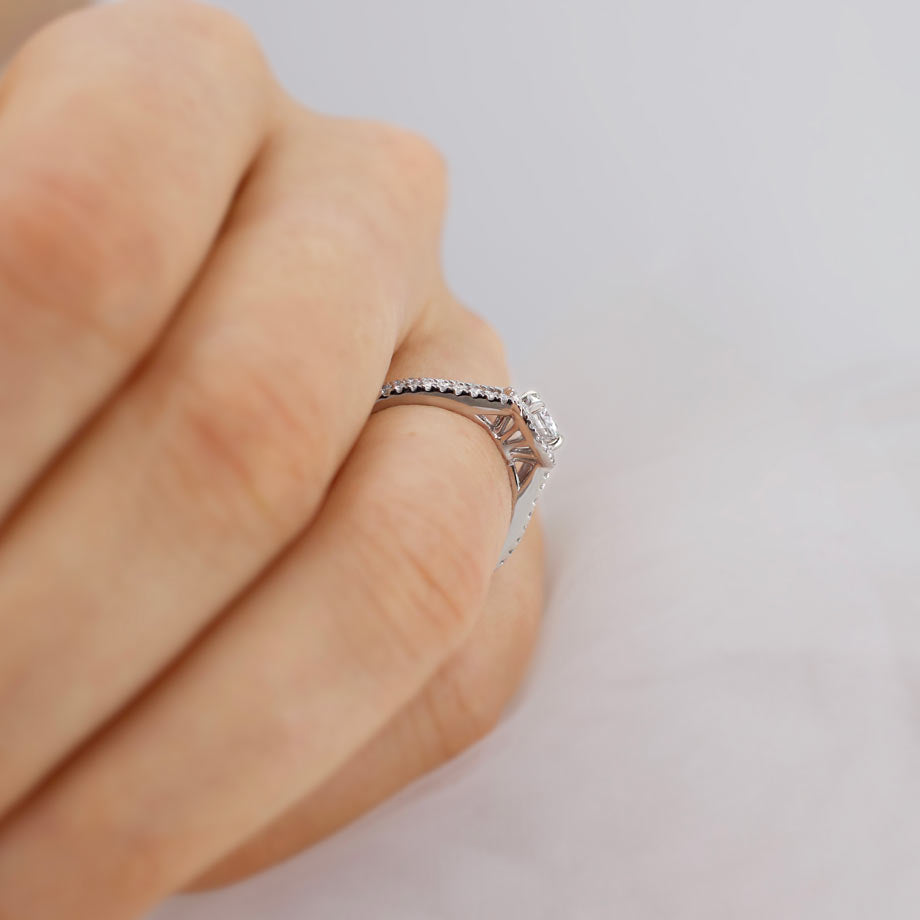 1CT Round Halo & Pave Lab Grown Diamond Engagement Ring