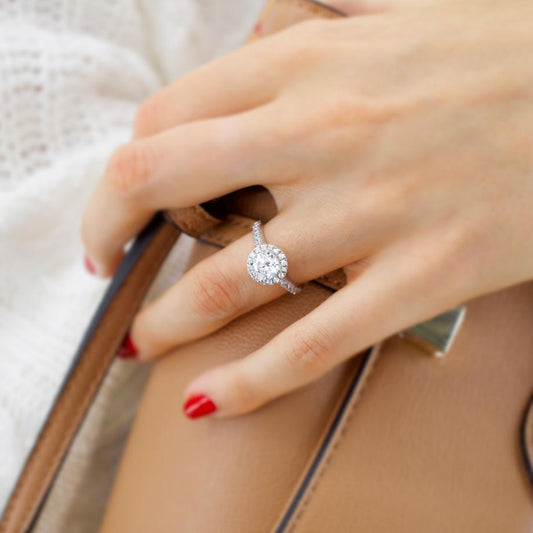 1 CT Round Halo & Pave Lab Grown Diamond Engagement Ring