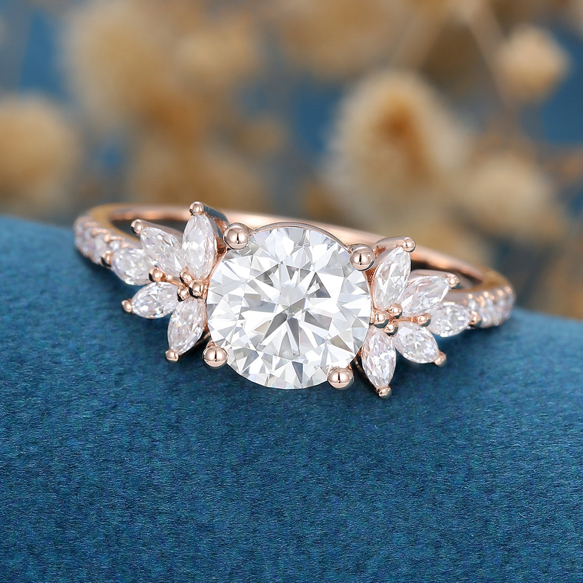 1.1 CT Round Cluster Lab Grown Diamond Engagement Ring