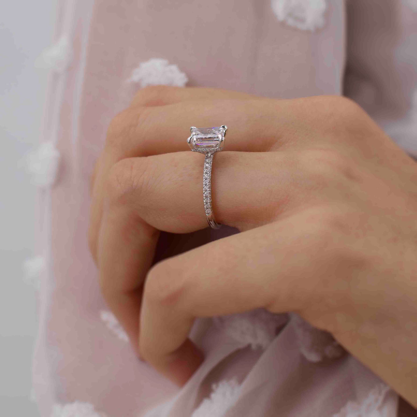 1.75 CT Emerald Pave Lab Grown Diamond Engagement Ring