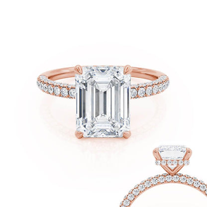 1.75 CT Emerald Hidden Halo & Pave Lab Grown Diamond Engagement Ring