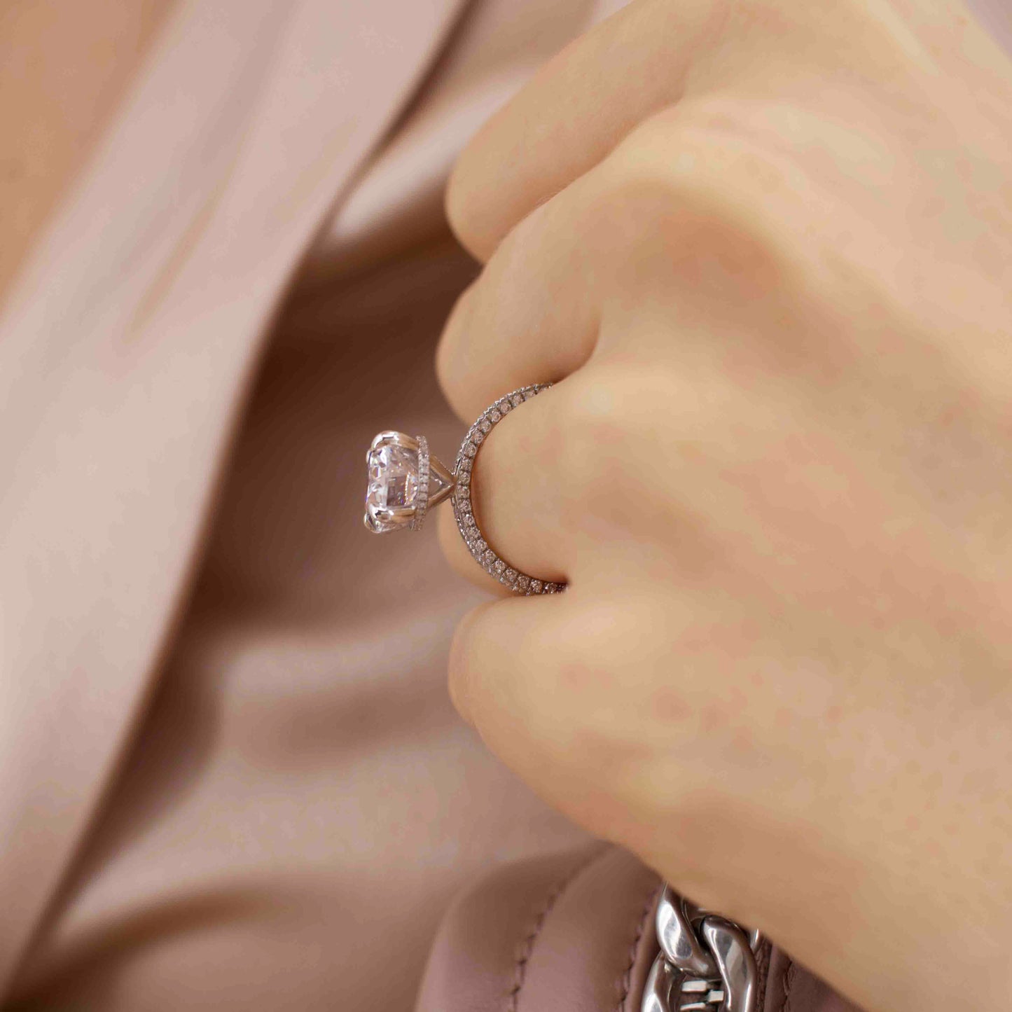 2 CT Oval Pave Lab Grown Diamond Engagement Ring