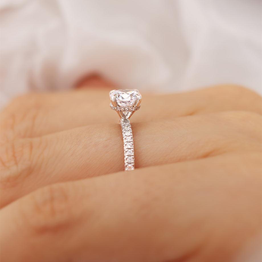 1.5 CT Round Hidden Halo & Pave Lab Grown Diamond Engagement Ring
