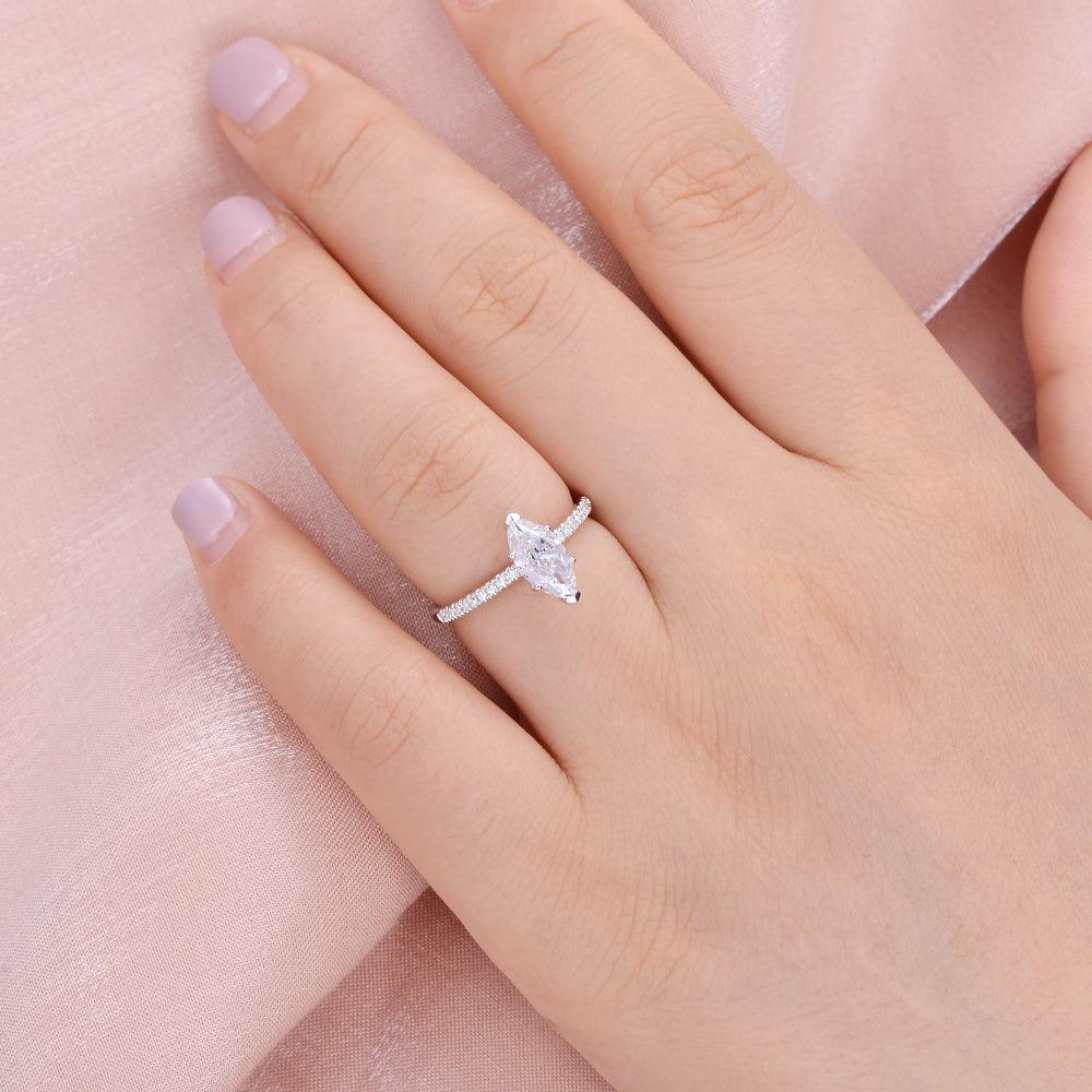 1 CT Marquise Pave Lab Grown Diamond Engagement Ring
