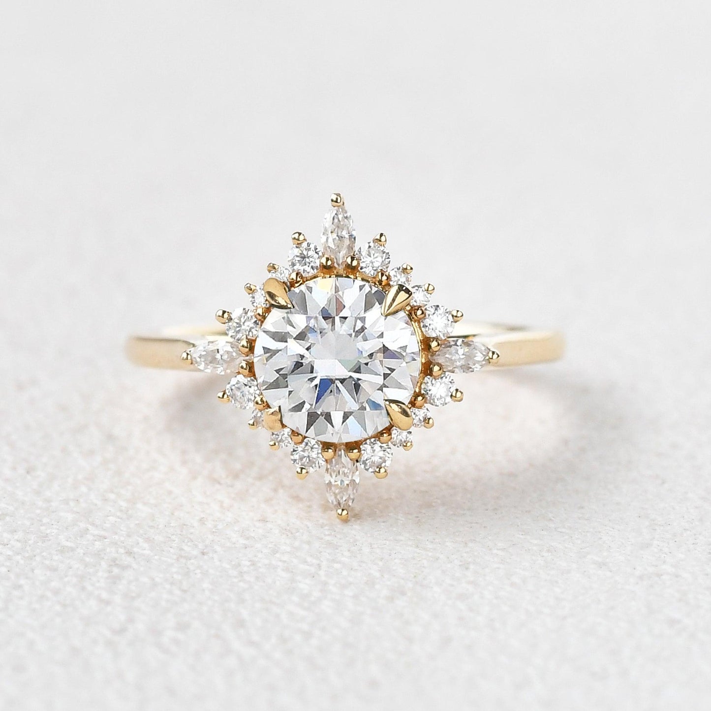 1.8 CT Round Cluster Lab Grown Diamond Engagement Ring