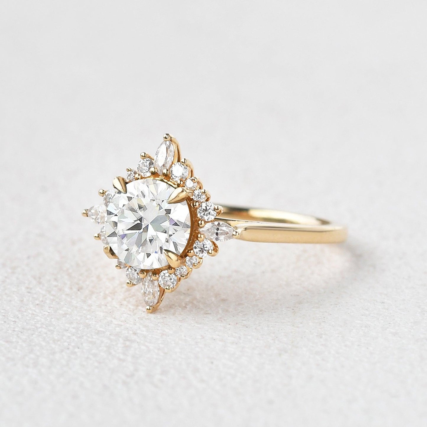1.8 CT Round Cluster Lab Grown Diamond Engagement Ring