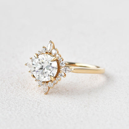 1.8 CT Round Cluster Lab Grown Diamond Engagement Ring