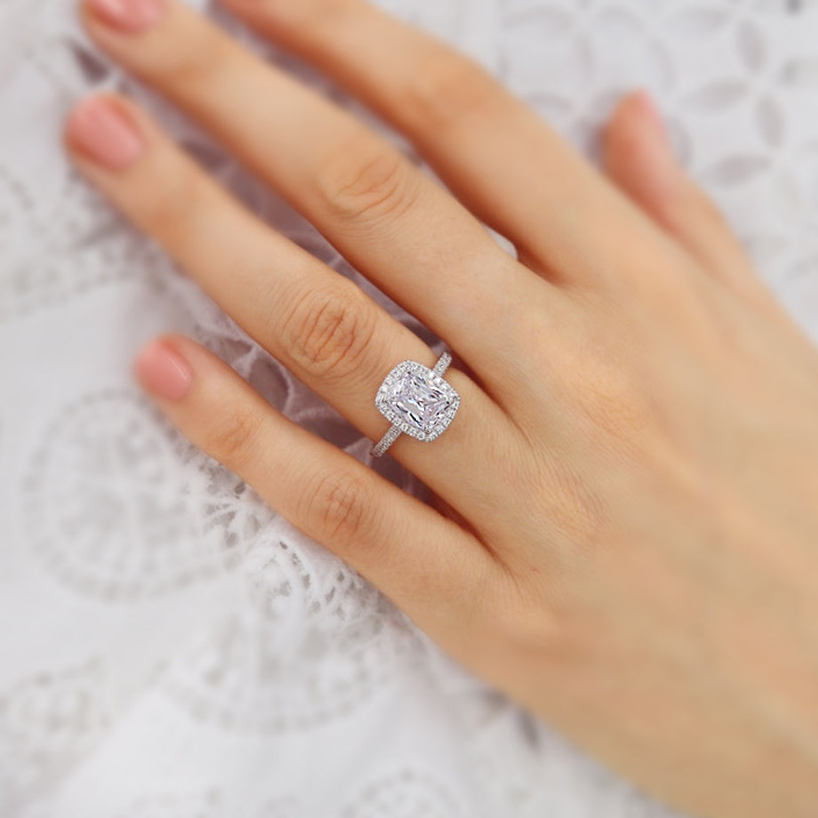 2.3 CT Elongated Cushion Halo & Pave Lab Grown Diamond Engagement Ring