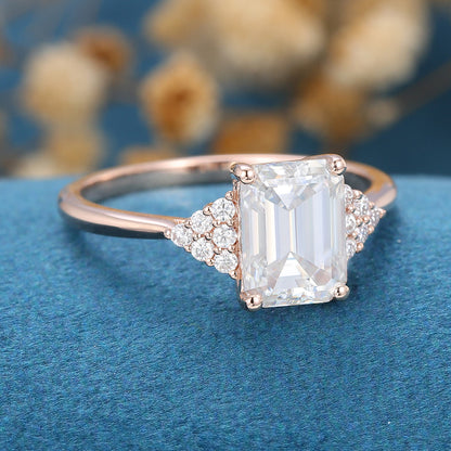 1.6 CT Emerald Cluster Lab Grown Diamond Engagement Ring