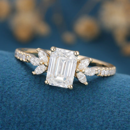 0.92 CT Emerald Cluster Lab Grown Diamond Engagement Ring