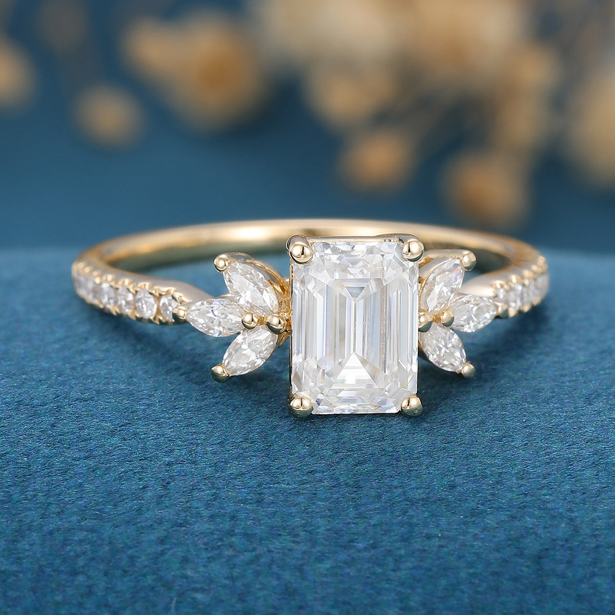 0.92 CT Emerald Cluster Lab Grown Diamond Engagement Ring