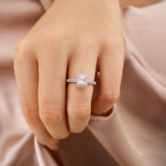 0.7 CT Radiant Halo & Pave Lab Grown Diamond Engagement Ring