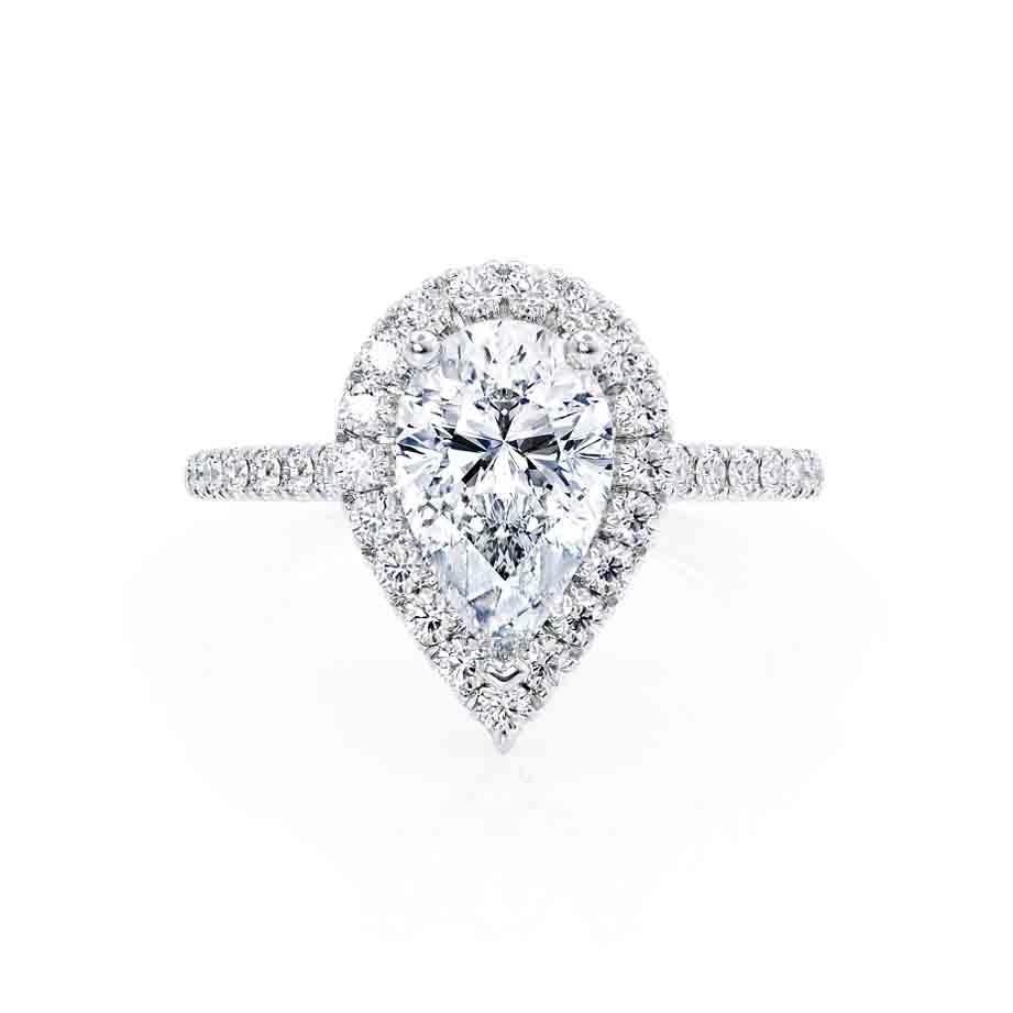 0.94 CT Pear Halo & Pave Lab Grown Diamond Engagement Ring