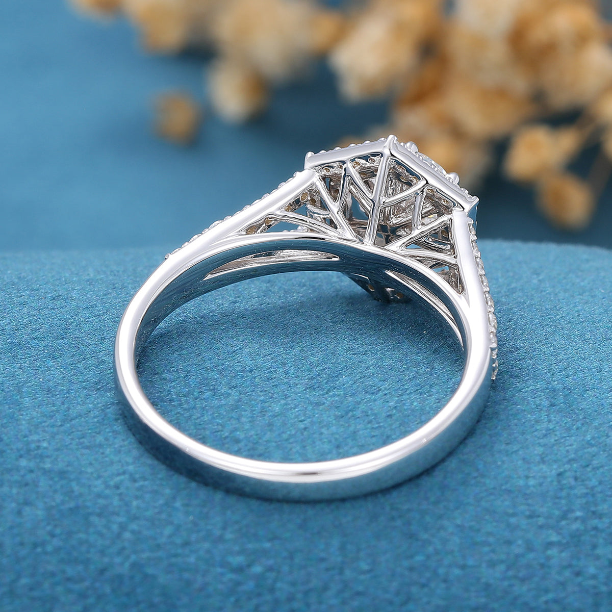 0.68 CT Round Double Halo Pave & Spilt Shank Lab Grown Diamond Engagement Ring
