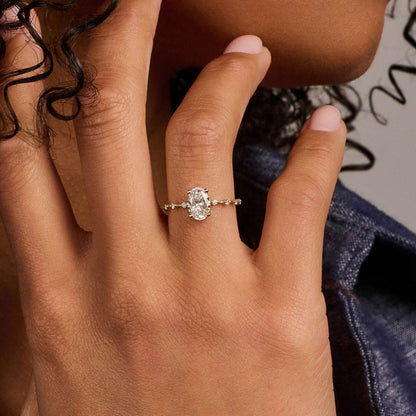 0.50 CT Oval Dainty Pave Moissanite Engagement Ring