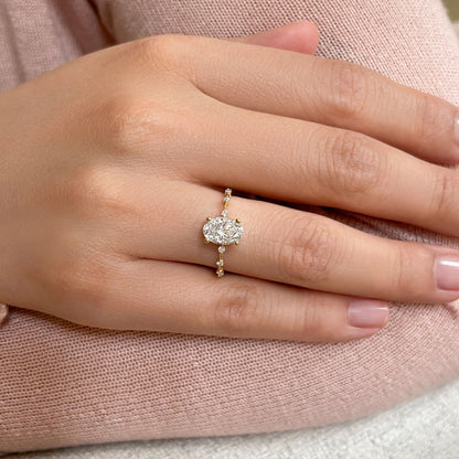0.50 CT Oval Dainty Pave Moissanite Engagement Ring