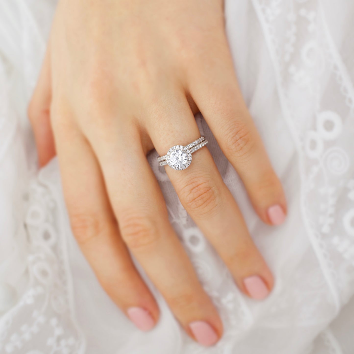 1 CT Round Halo & Pave Lab Grown Diamond Engagement Ring