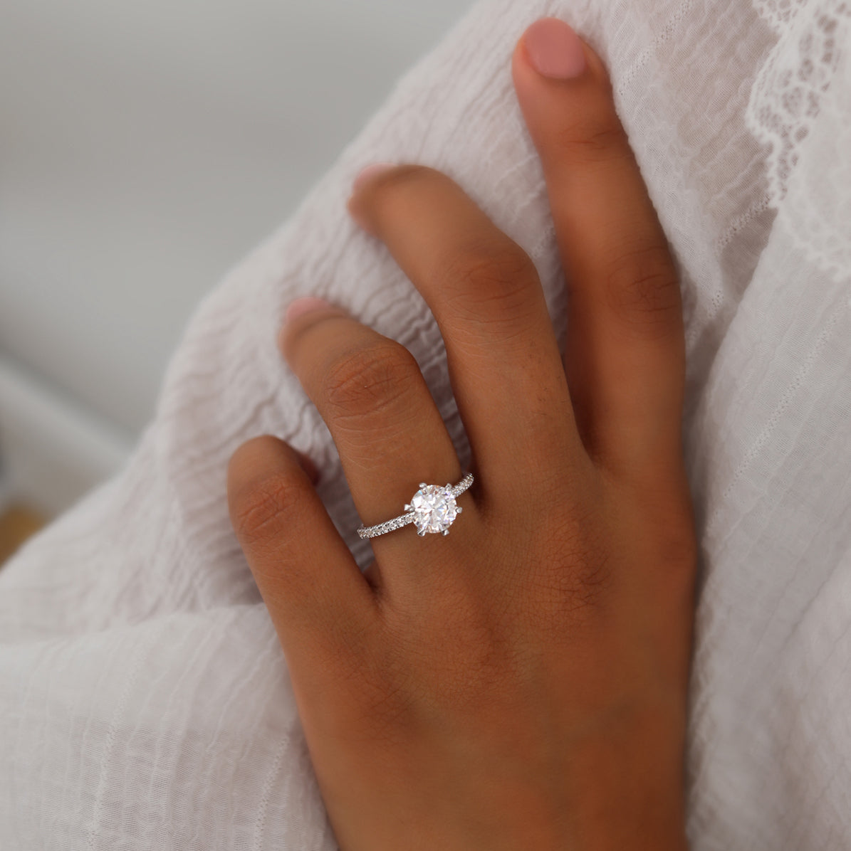 2.2 CT Round Pave Lab Grown Diamond Engagement Ring