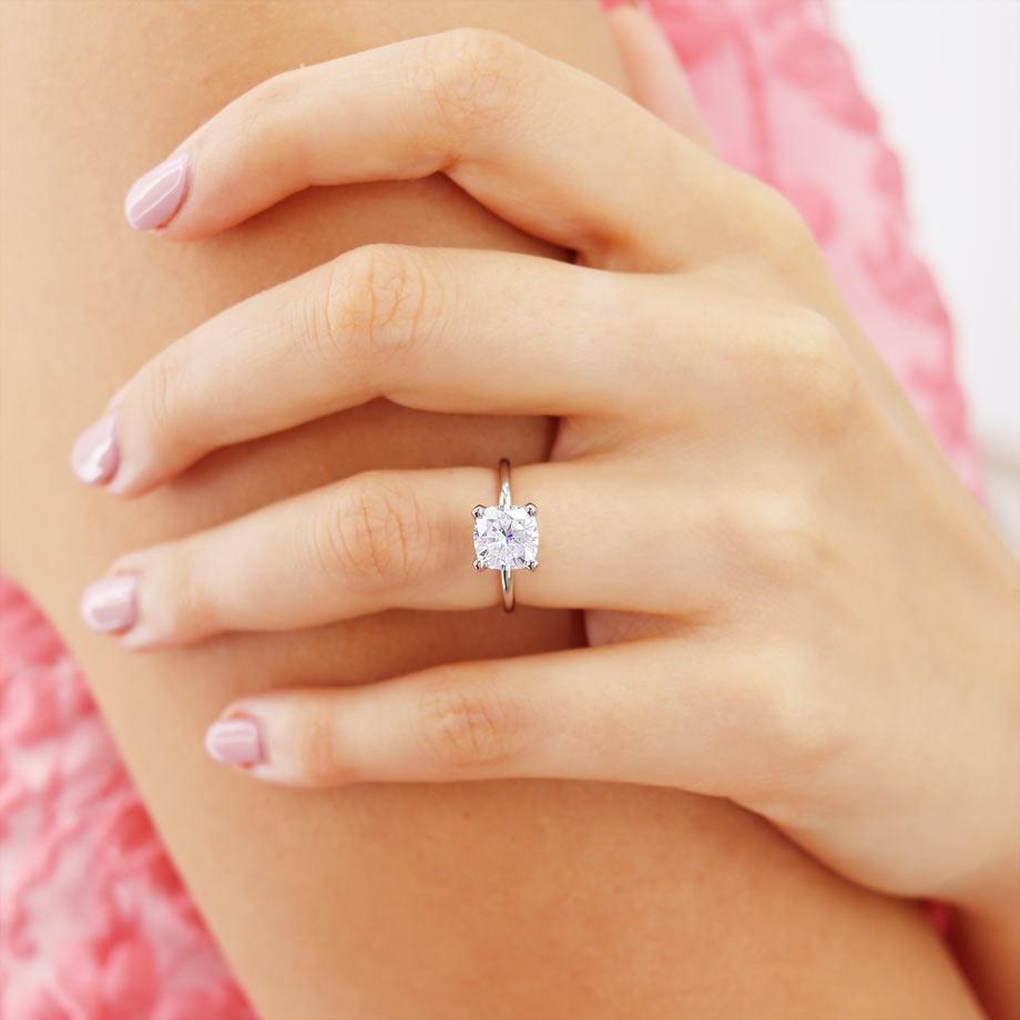 2 CT Cushion Solitaire Lab Grown Diamond Engagement Ring