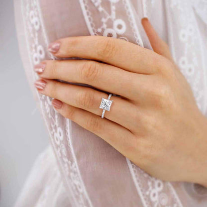 1.5 CT Princess Pave Lab Grown Diamond Engagement Ring