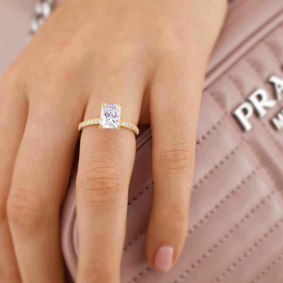 1.2 CT Radiant Pave Lab Grown Diamond Engagement Ring