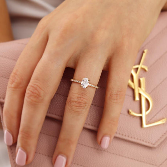 1 CT Oval Pave Lab Grown Diamond Engagement Ring