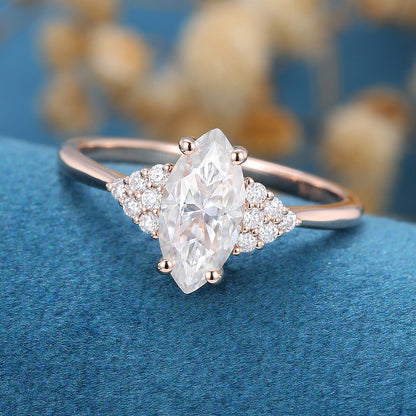 0.9 CT Marquise Cluster Lab Grown Diamond Engagement Ring