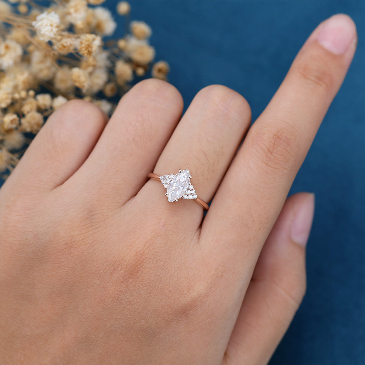 0.9 CT Marquise Cluster Lab Grown Diamond Engagement Ring