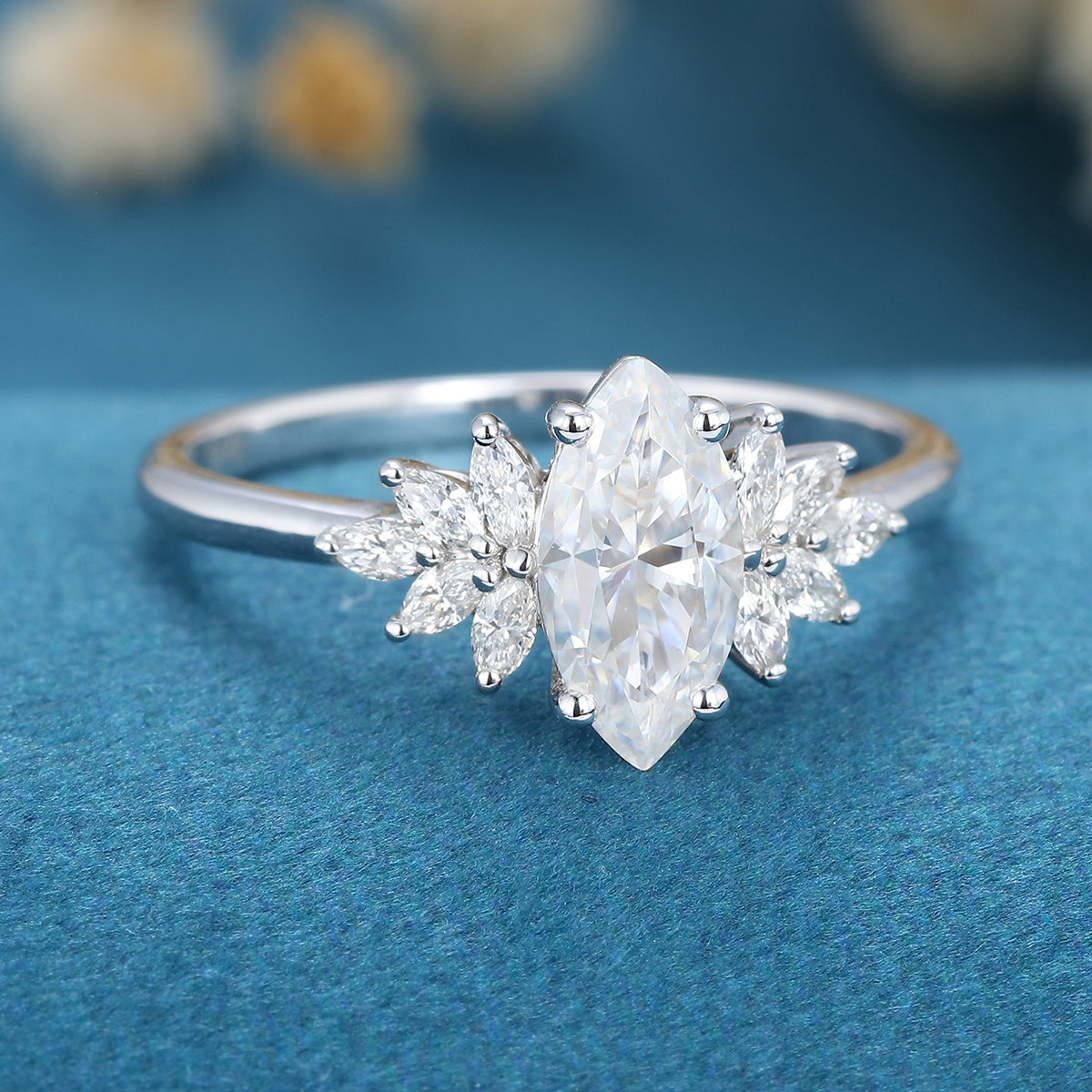 0.9 CT Marquise Cluster Lab Grown Diamond Engagement Ring