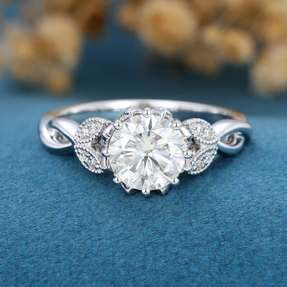 1.1 CT Round Vintage Cluster Lab Grown Diamond Engagement Ring