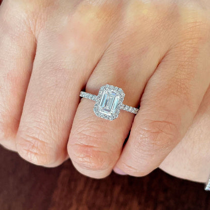 0.50 CT Emerald Halo & Pave Moissanite Engagement Ring