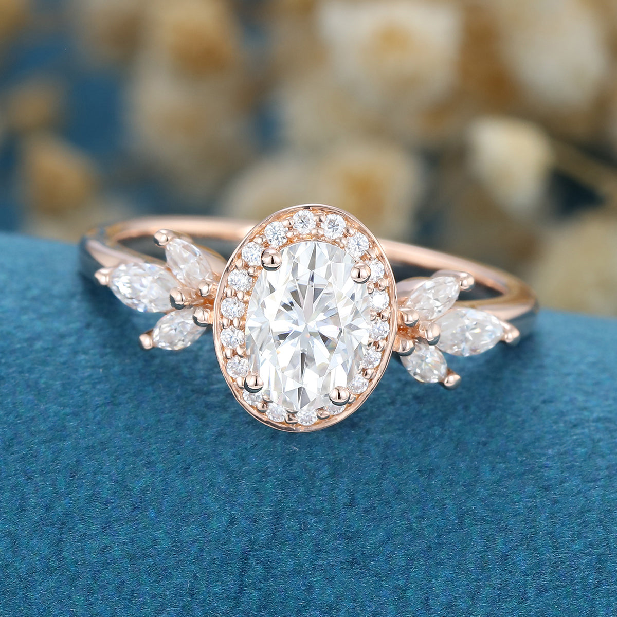 1.33 CT Oval Cluster Lab Grown Diamond Engagement Ring