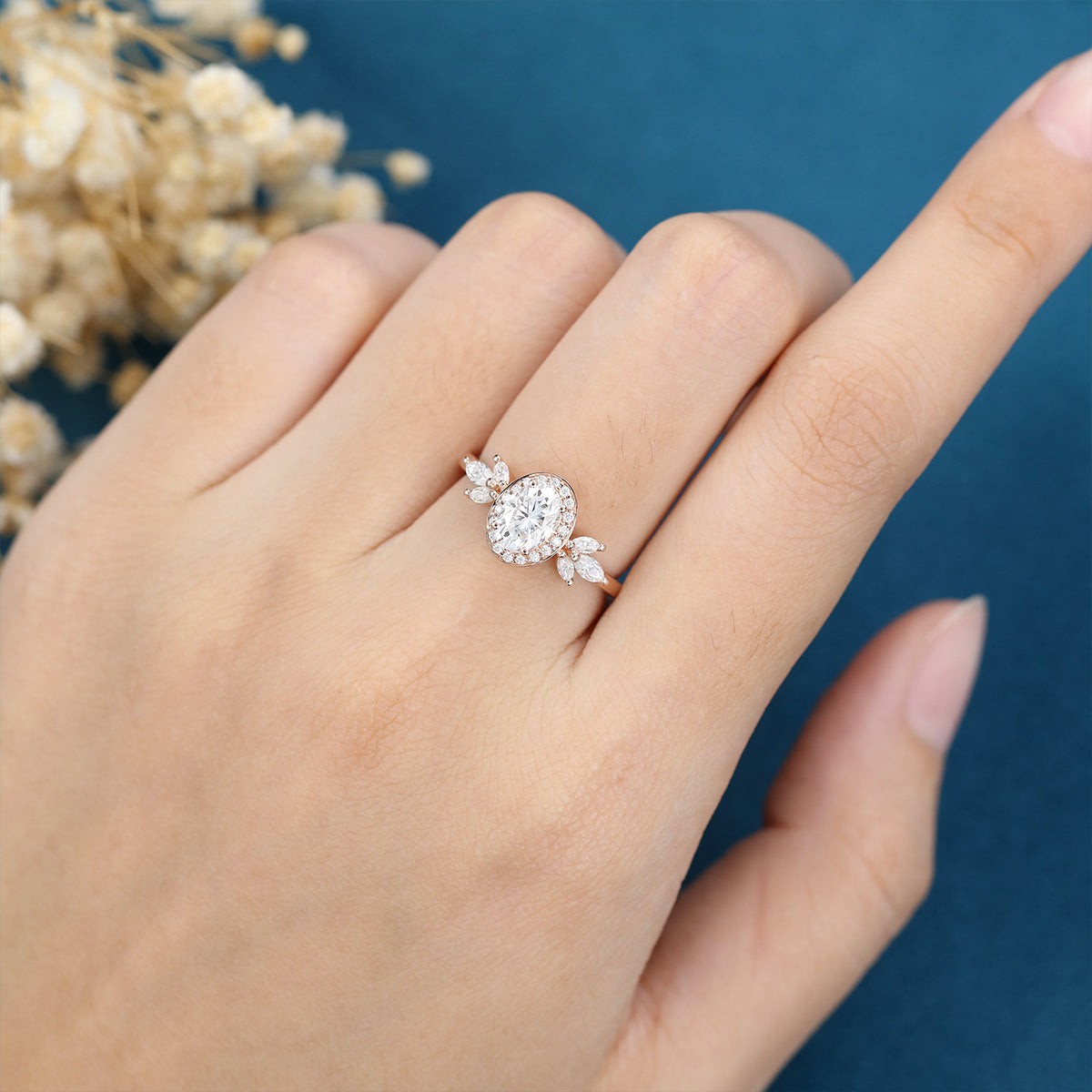 1.33 CT Oval Cluster Lab Grown Diamond Engagement Ring