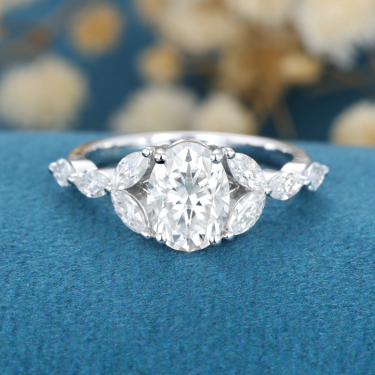 1.33 CT Oval Cluster Lab Grown Diamond Engagement Ring