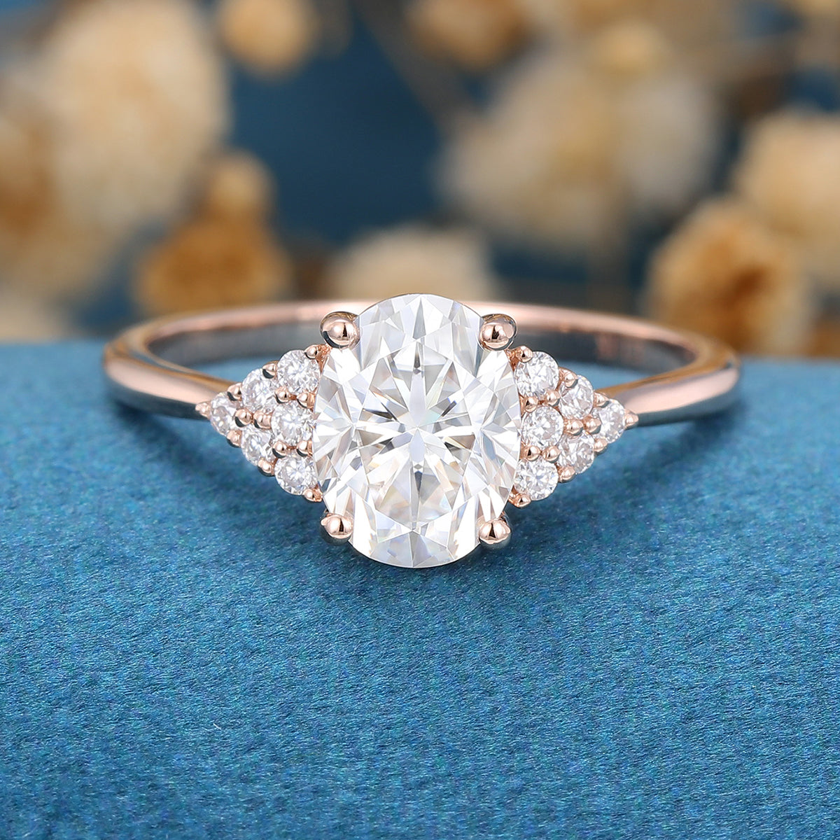 1.33 CT Oval Cluster Lab Grown Diamond Engagement Ring