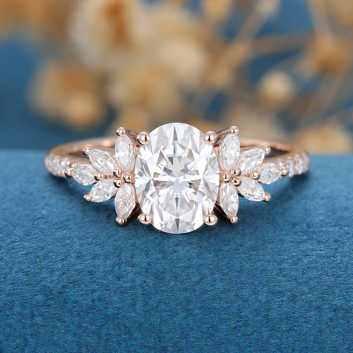 1.33 CT Oval Cluster Lab Grown Diamond Engagement Ring