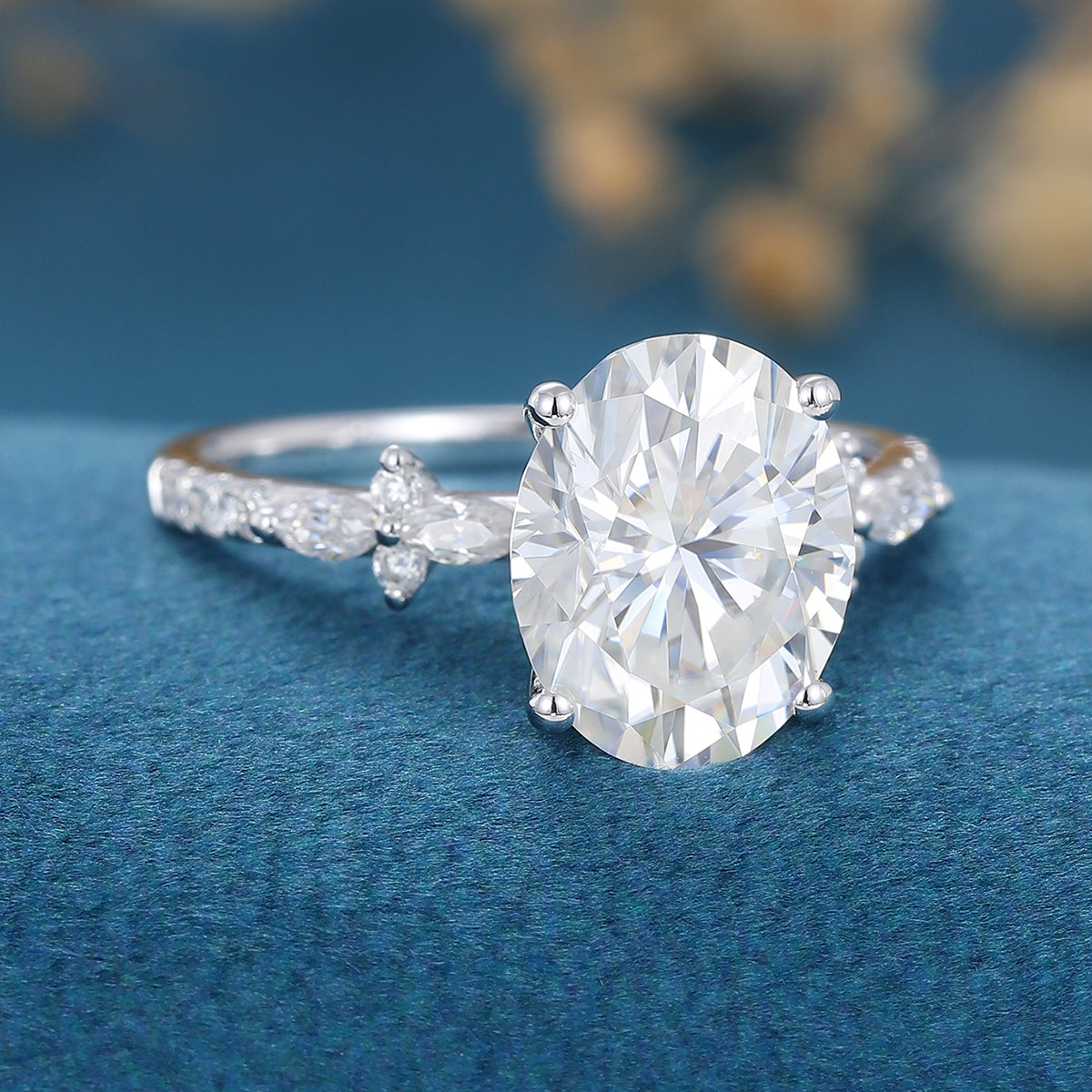 2.72 CT Oval Cluster Lab Grown Diamond Engagement Ring