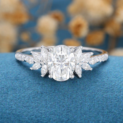 1.33 CT Oval Cluster Lab Grown Diamond Engagement Ring