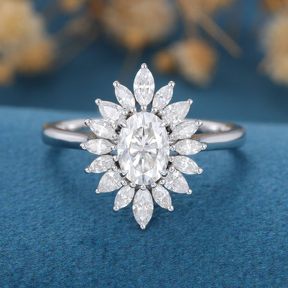 0.84 CT Oval Cluster Lab Grown Diamond Engagement Ring