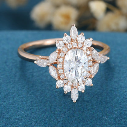 0.84 CT Oval Cluster Lab Grown Diamond Engagement Ring