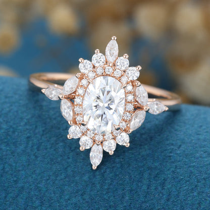 0.84 CT Oval Cluster Lab Grown Diamond Engagement Ring