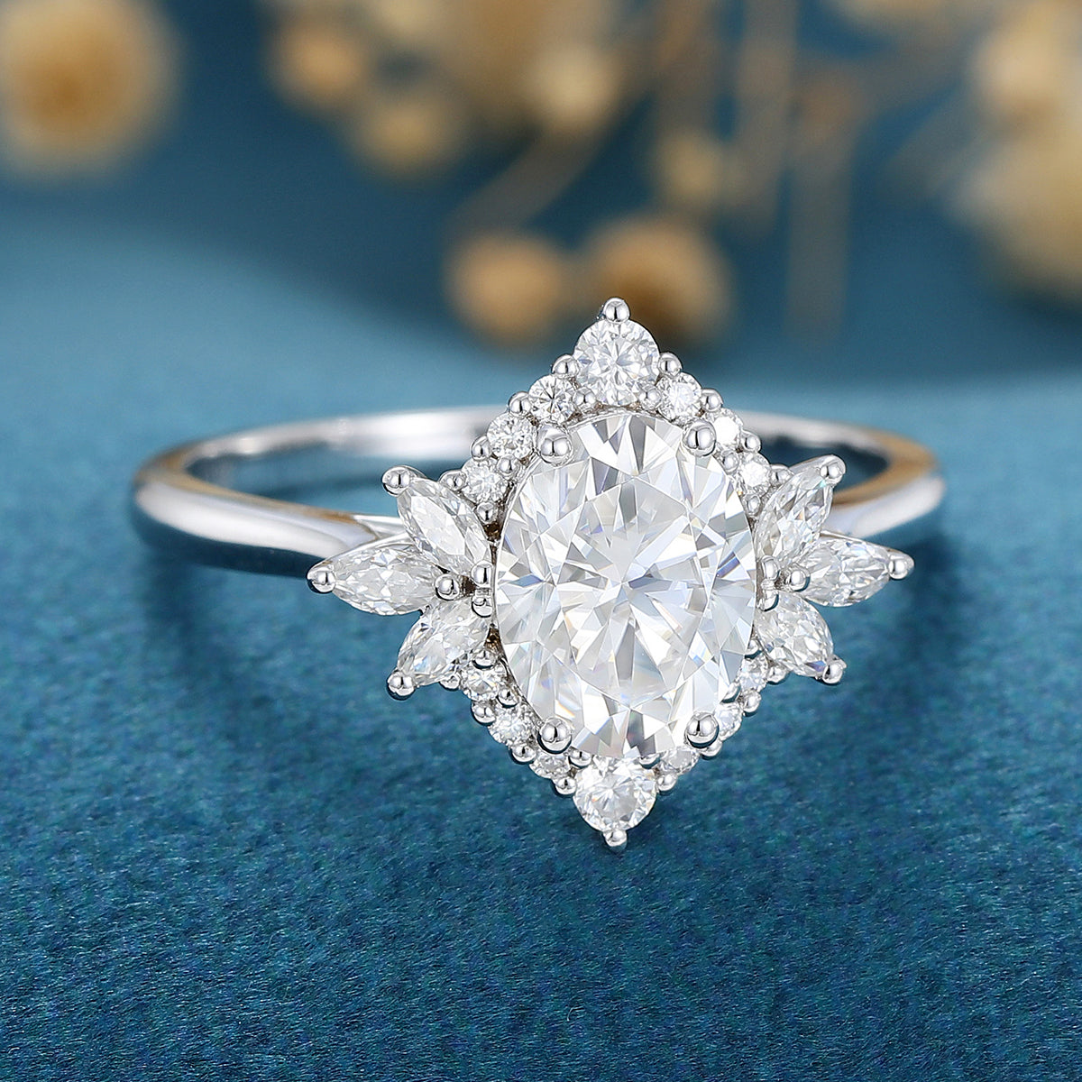 0.84 CT Oval Cluster Lab Grown Diamond Engagement Ring