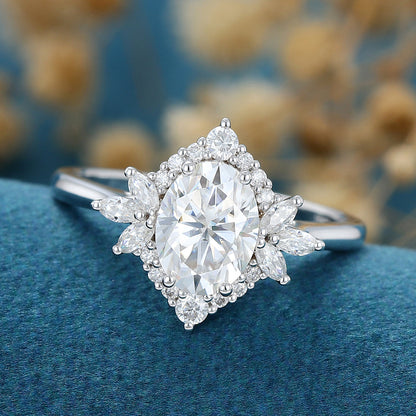0.84 CT Oval Cluster Lab Grown Diamond Engagement Ring