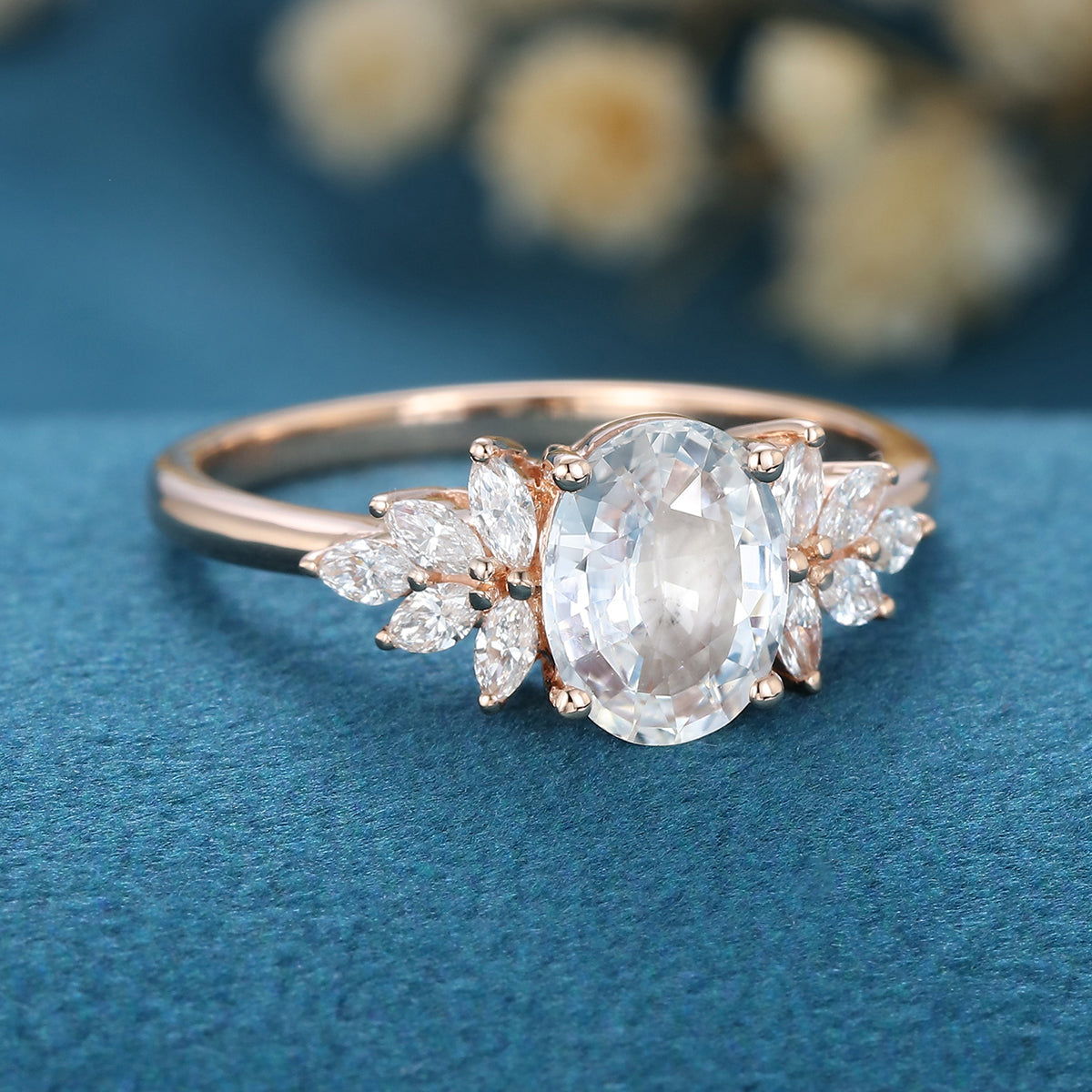1.33 CT Oval Cluster Lab Grown Diamond Engagement Ring