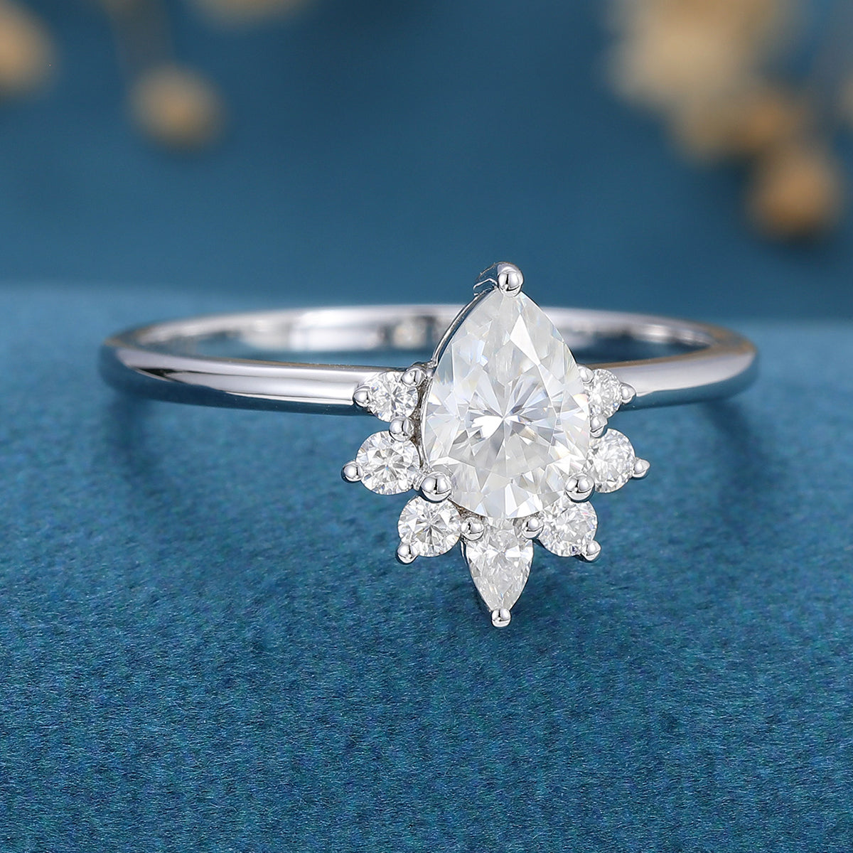0.69 CT Pear Cluster Lab Grown Diamond Engagement Ring