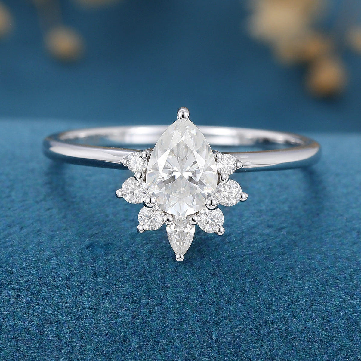 0.69 CT Pear Cluster Lab Grown Diamond Engagement Ring